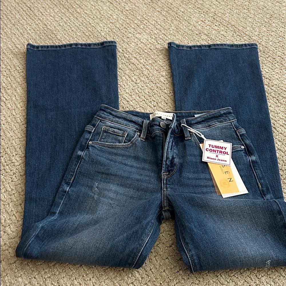 Risen Jeans Dark Wash Flares with Light Distressing NWT size 1 - Picture 2 of 4